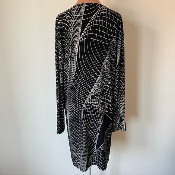 Norma Kamali Electric Circus Geometric Print Long Sleeve Jersey Shift Dress Sz L - Picture 3 of 9